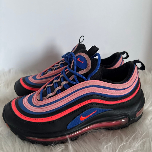 Nike Air Max 97 GS 'Black Multi' Sneakers Black/Flash Crimson/Racer Blue Women 7 - Picture 4 of 14